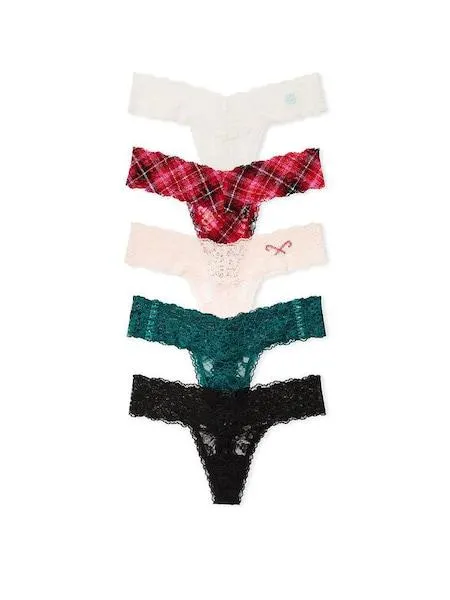 Black/Green/Pink/Red Thong Lace Knickers Multipack