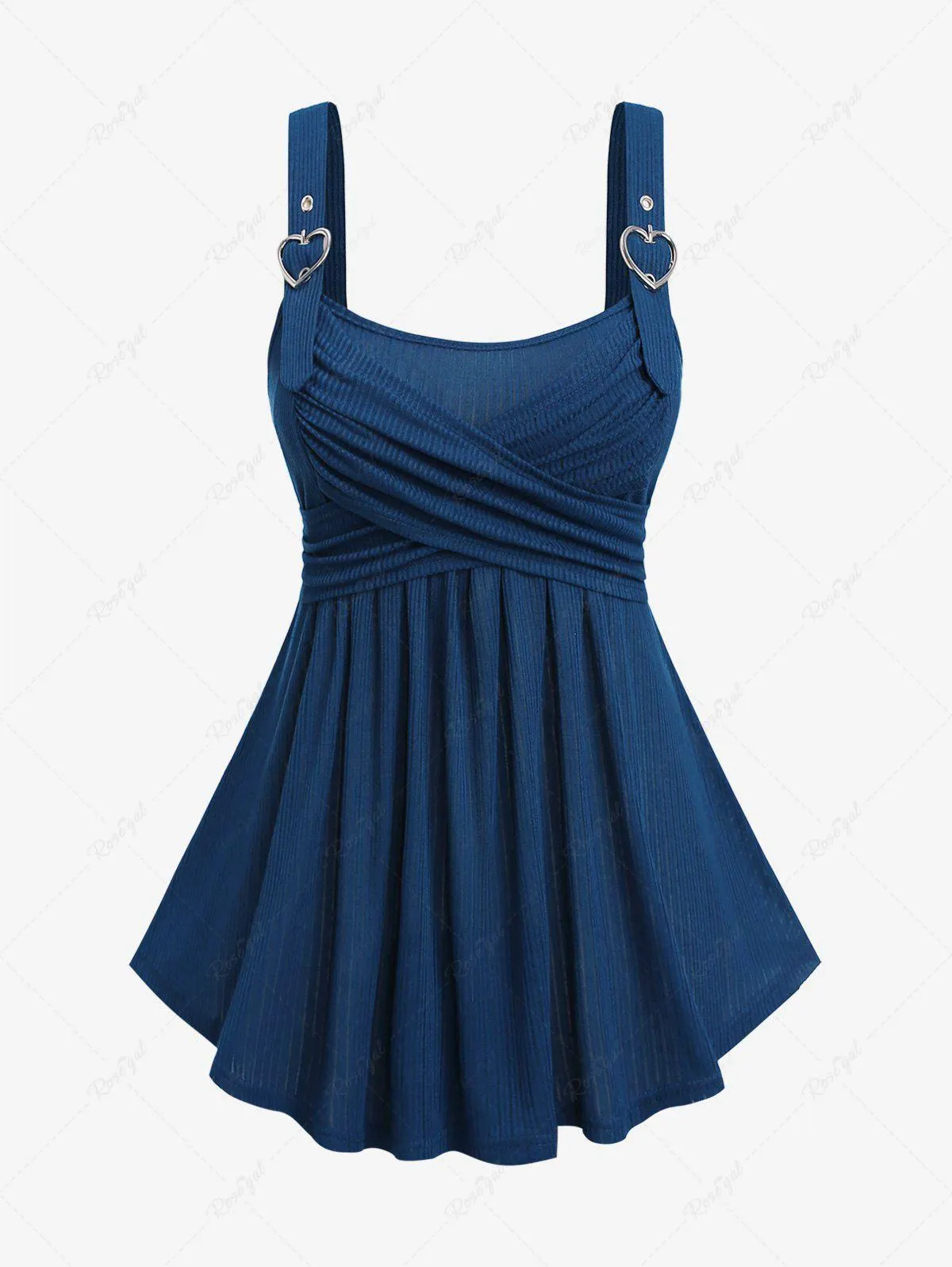 Plus Size Ribbed Crossover Front Heart-shaped Ring Tank Top - 1x | Us 14-16