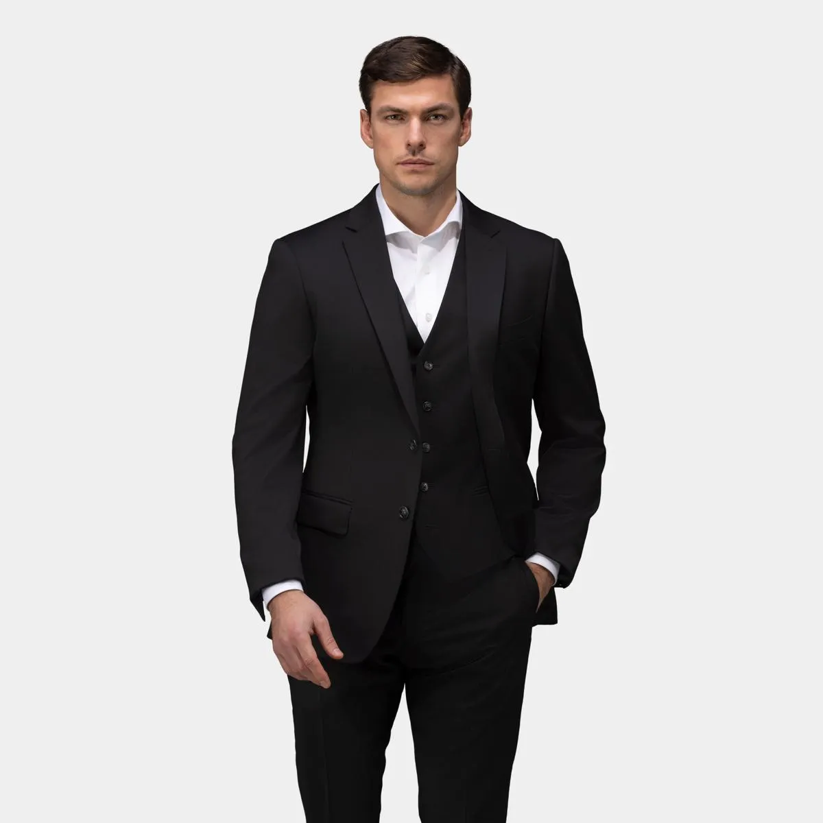 Black three-piece suit