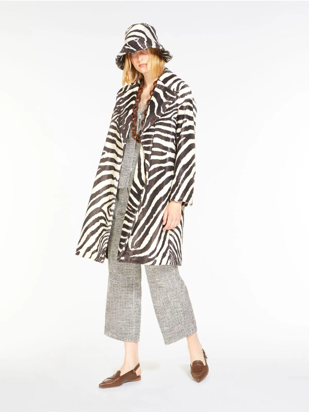 Pony hair-look fabric coat