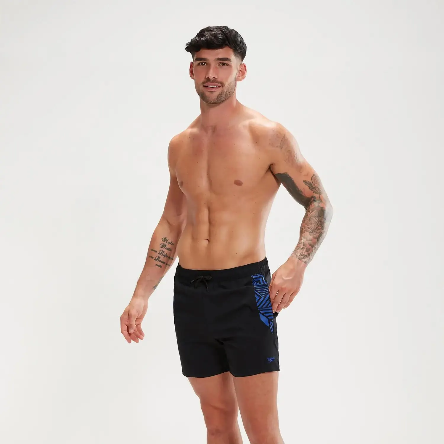 Men's Sport Printed 16" Swim Shorts Black/Blue