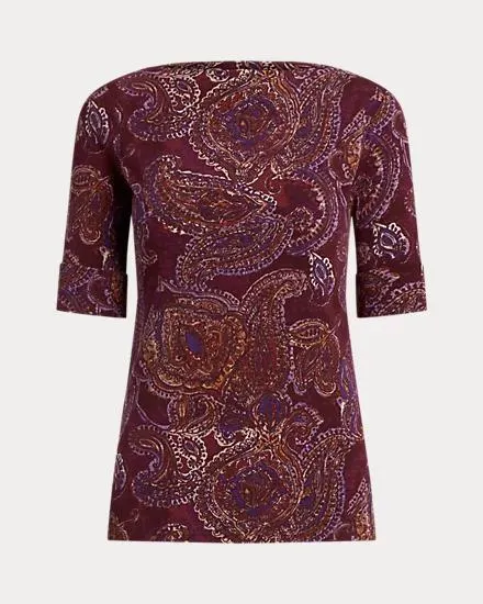 Paisley Stretch Cotton Boatneck Top