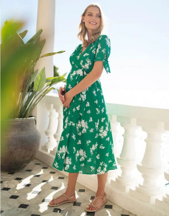 Green Midi Wrap Maternity Dress