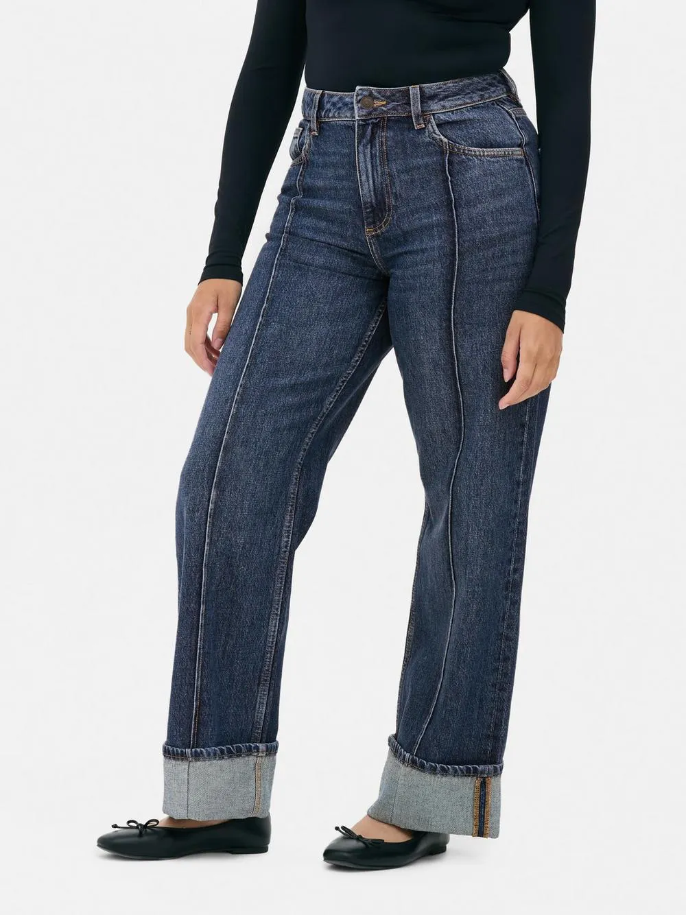Mid-Rise Wide Leg Pintuck Jeans