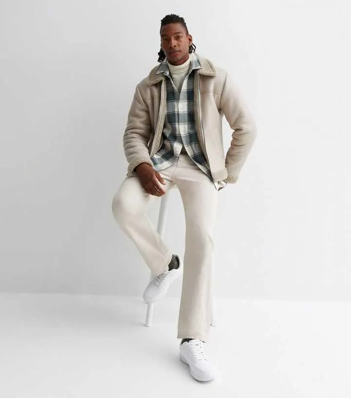 Stone Faux Shearling Aviator Jacket