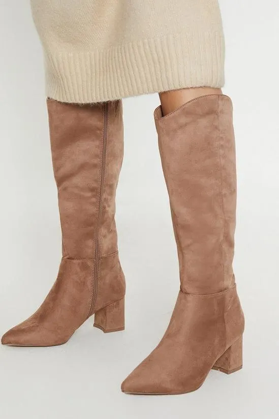 Wide Fit Halo Pointed Toe High Block Heel Western Boots