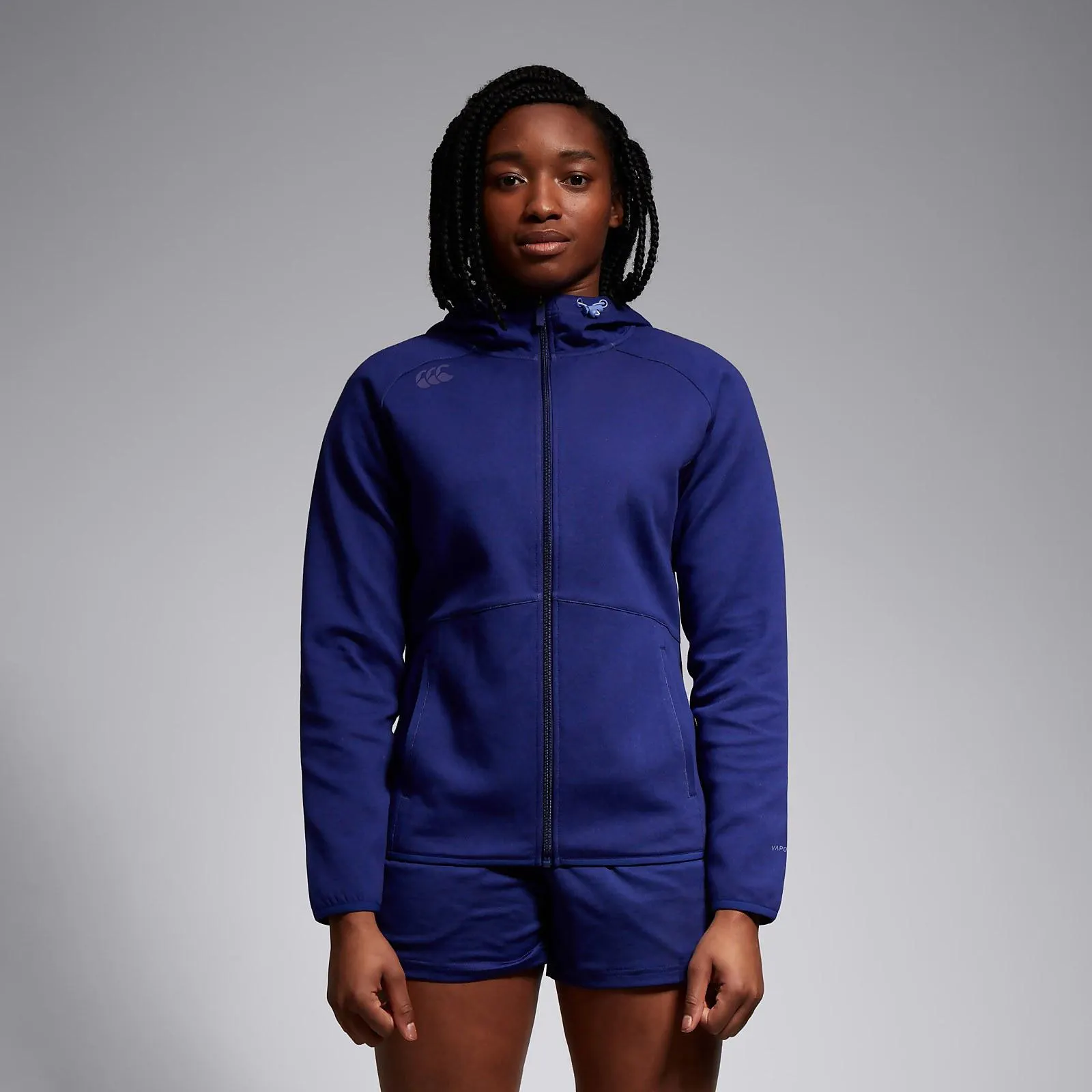 WOMENS VAPODRI FZ TEMPO HOODED SWEAT BLUE