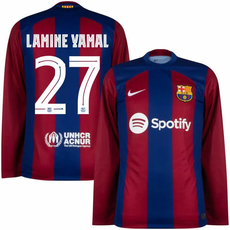 Nike Barcelona Home L/S Lamine Yamal 27 Shirt 2023-2024 (Cup Printing)