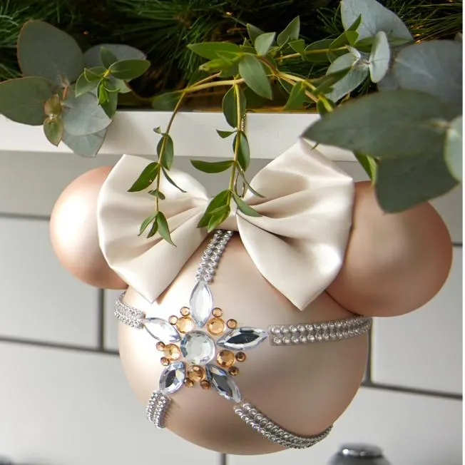 Minnie Mouse Icon Rose Gold Glass Ball Hanging Sketchbook Ornament