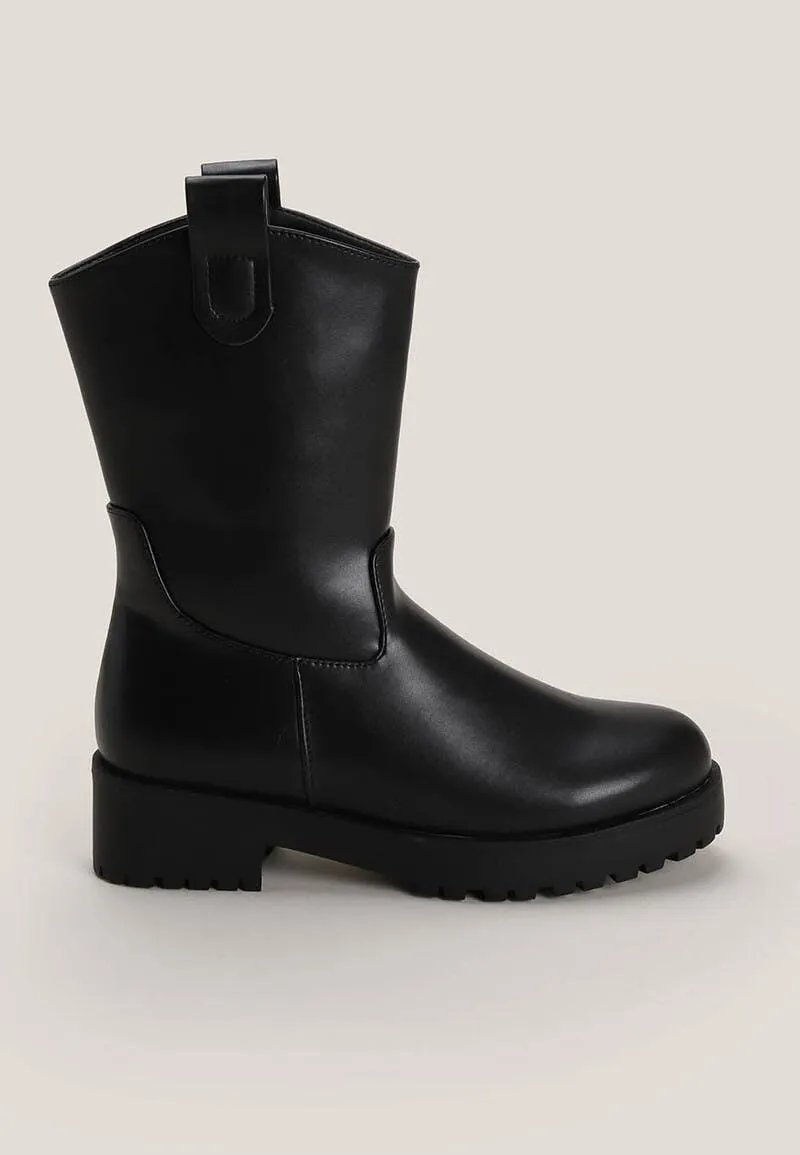 Womens Black Chunky Weekender Boots