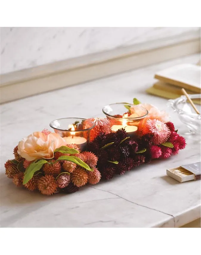 Everlasting Strawflower Dual Tealight Holder