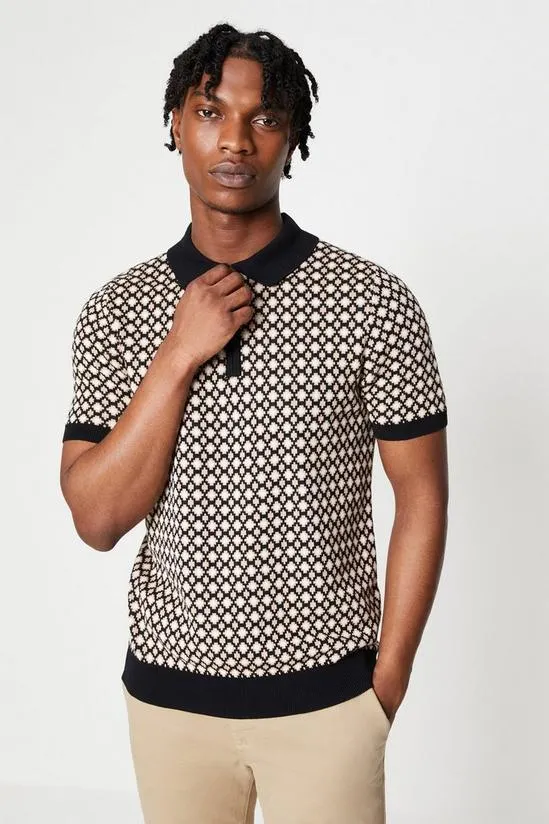 Monogram Jacquard Zip Polo