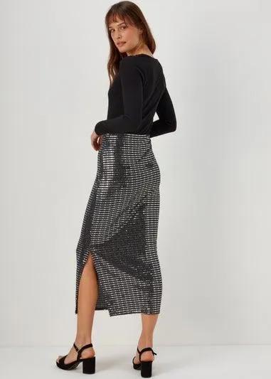 Silver Sequin Midi Skirt - Size 8