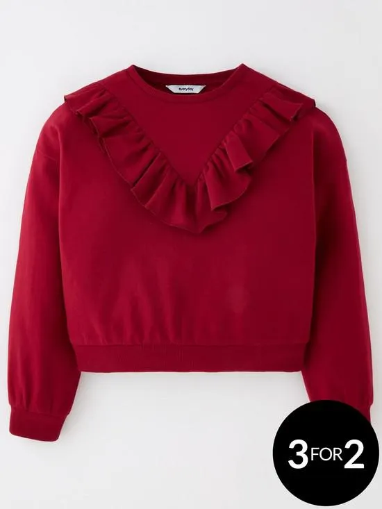 Girls Essentials Frill Sweat Jumper - Pink