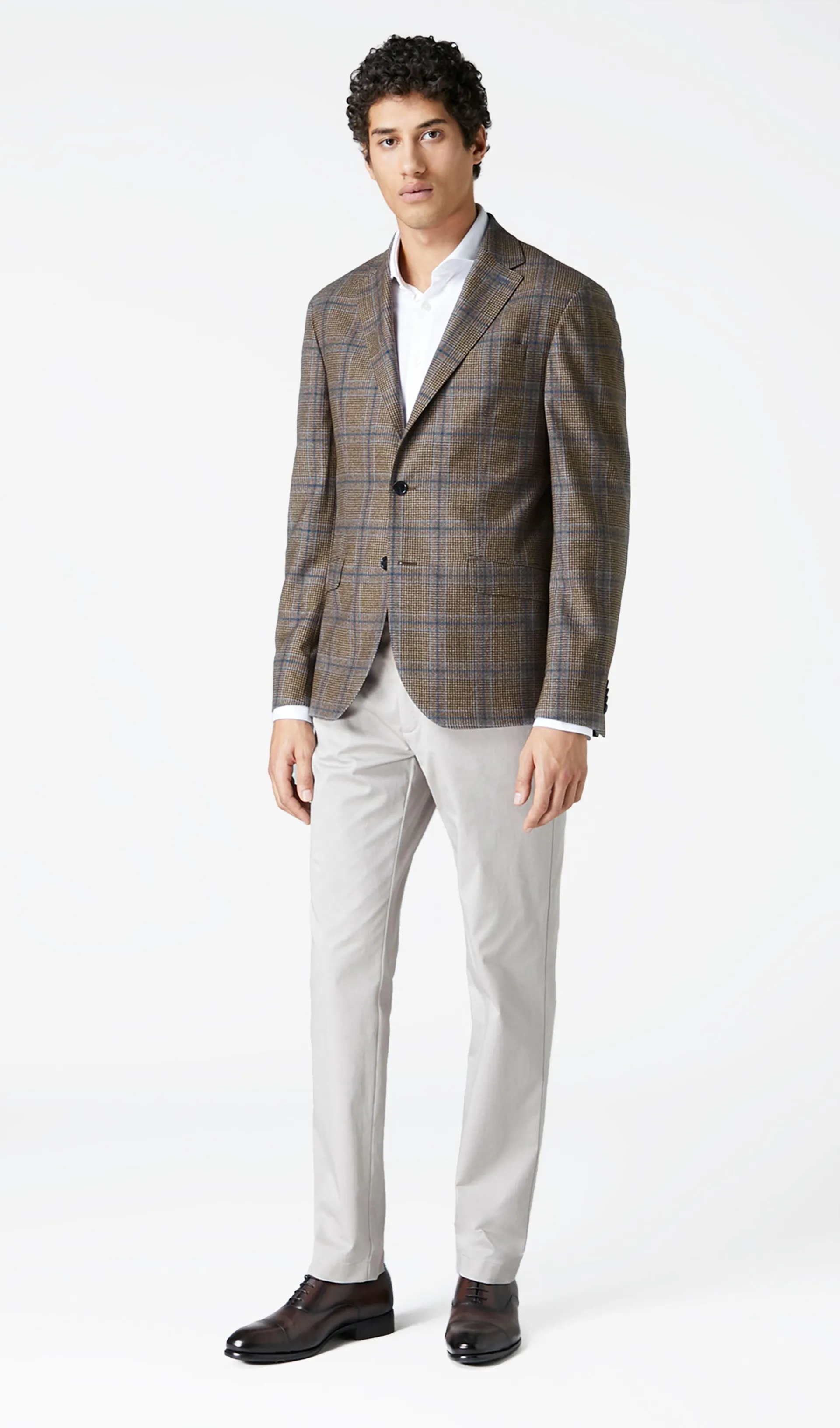 Maiden Slim Fit Blue And Brown Glencheck Jacket