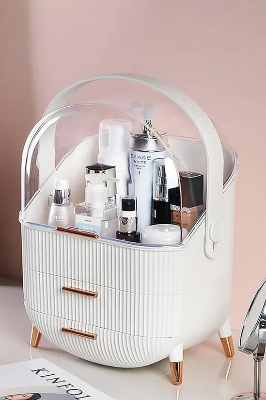 Cosmetic Organizer Skincare Display Box With 2 Layers Of Storage Boxes And Transparent Lid Elegant Makeup Storage Organizer Box with Drawers and Handle