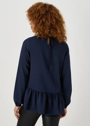 Navy Peplum Blouse - Size 8