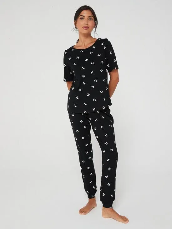 Short Sleeve Top and Jogger Pyjama Set - Bow Print