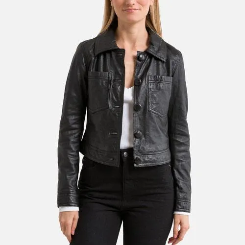 Leather Cropped Buttoned Jacket