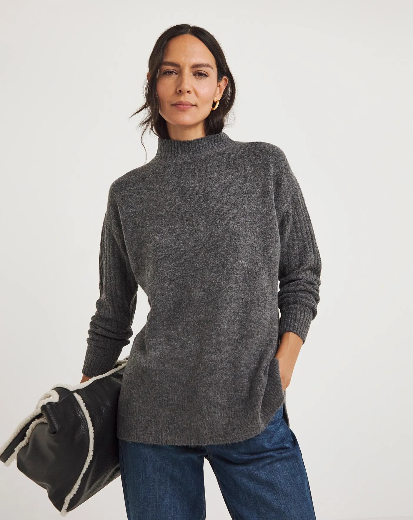 Grey Ribbed Side Split Tunic