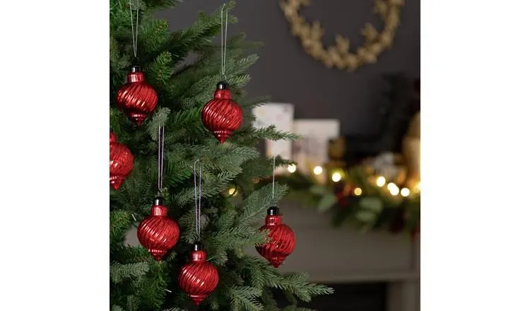 Habitat Pack of 6 Mercury Glass Christmas Baubles - Red