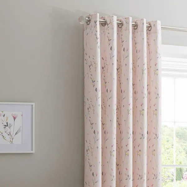 Fiori Pink Blackout Eyelet Curtains