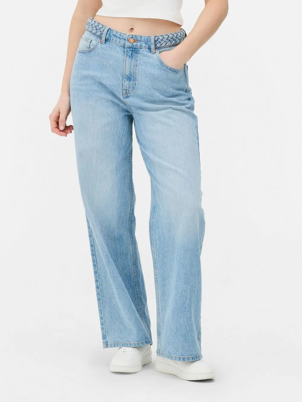 Braided Waist Wide Leg Jeans