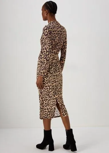 Tan Animal Print Co Ord Midi Skirt - Size 8