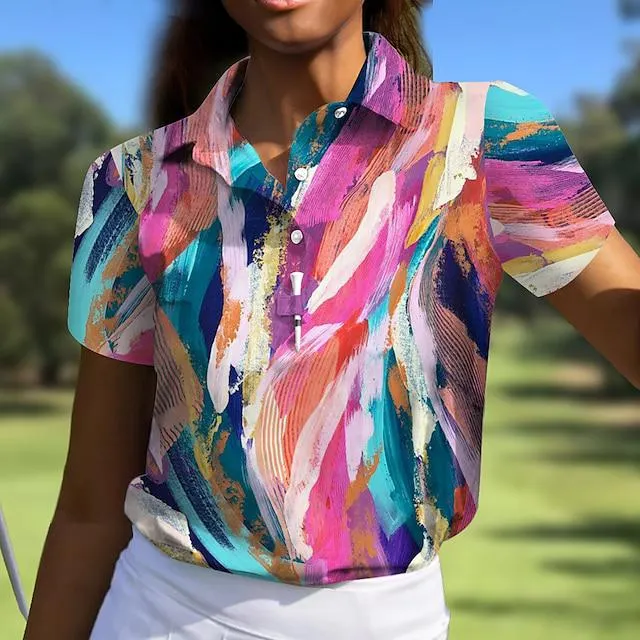 Mujer Camisas de polo Amarillo Rojo Azul Manga Corta Protección Solar Camiseta Tie-dye Ropa de golf para damas Ropa Trajes Ropa Ropa