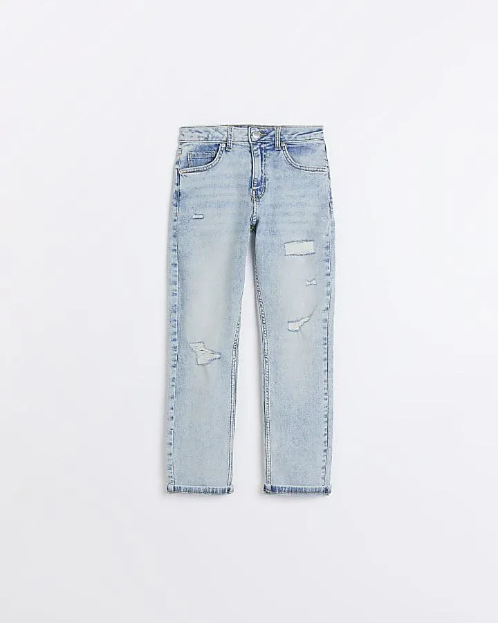 Boys blue light wash ripped slim fit Jeans
