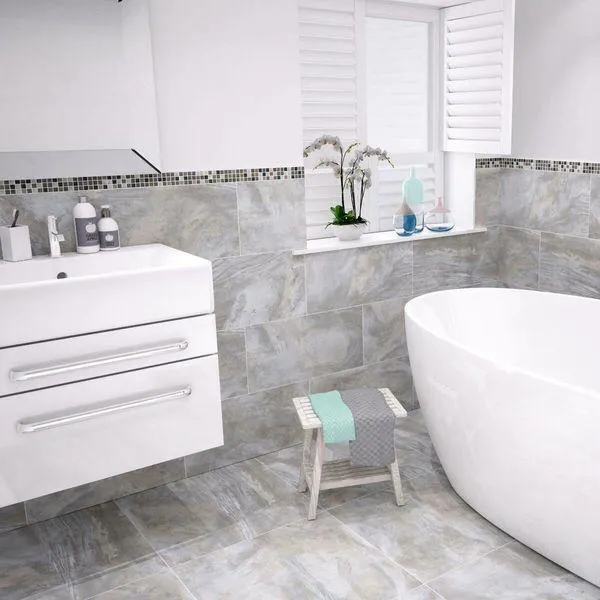 Ashbourne Flint Silk Grey Matt Stone Effect Wall Tiles