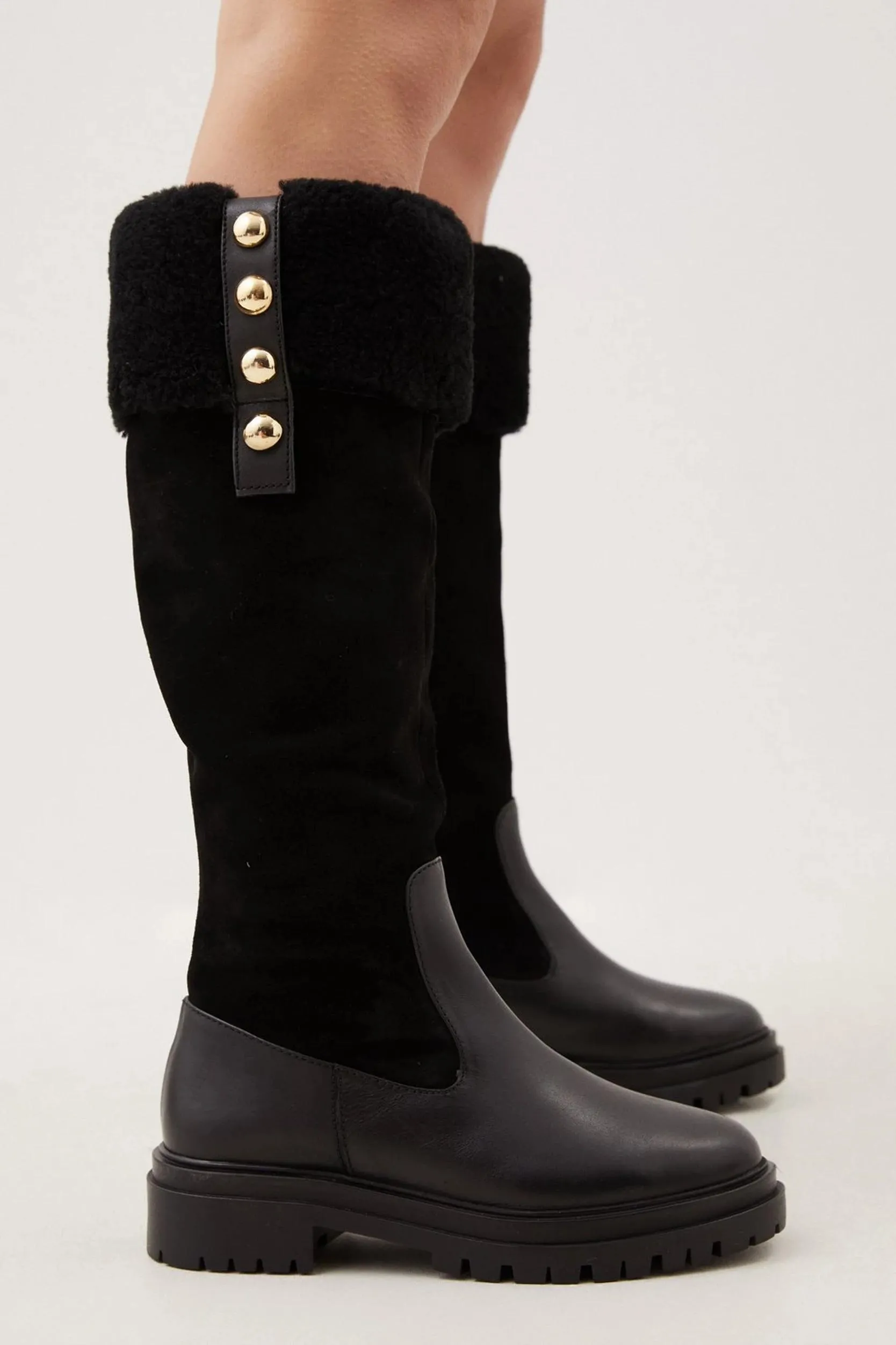 Leather Shearing Knee High Boot