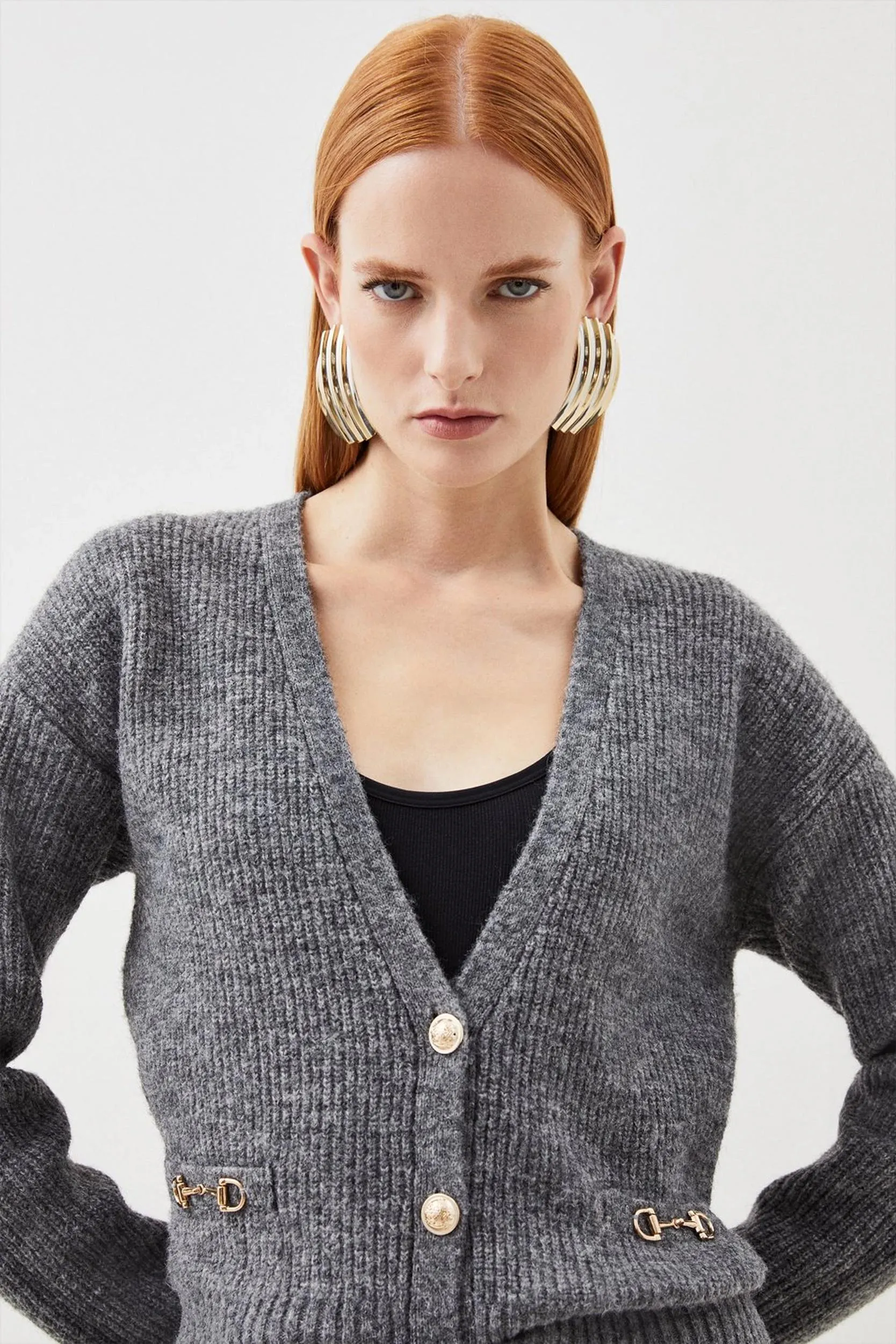 Wool Blend Cosy Military Trim Knit Cardigan