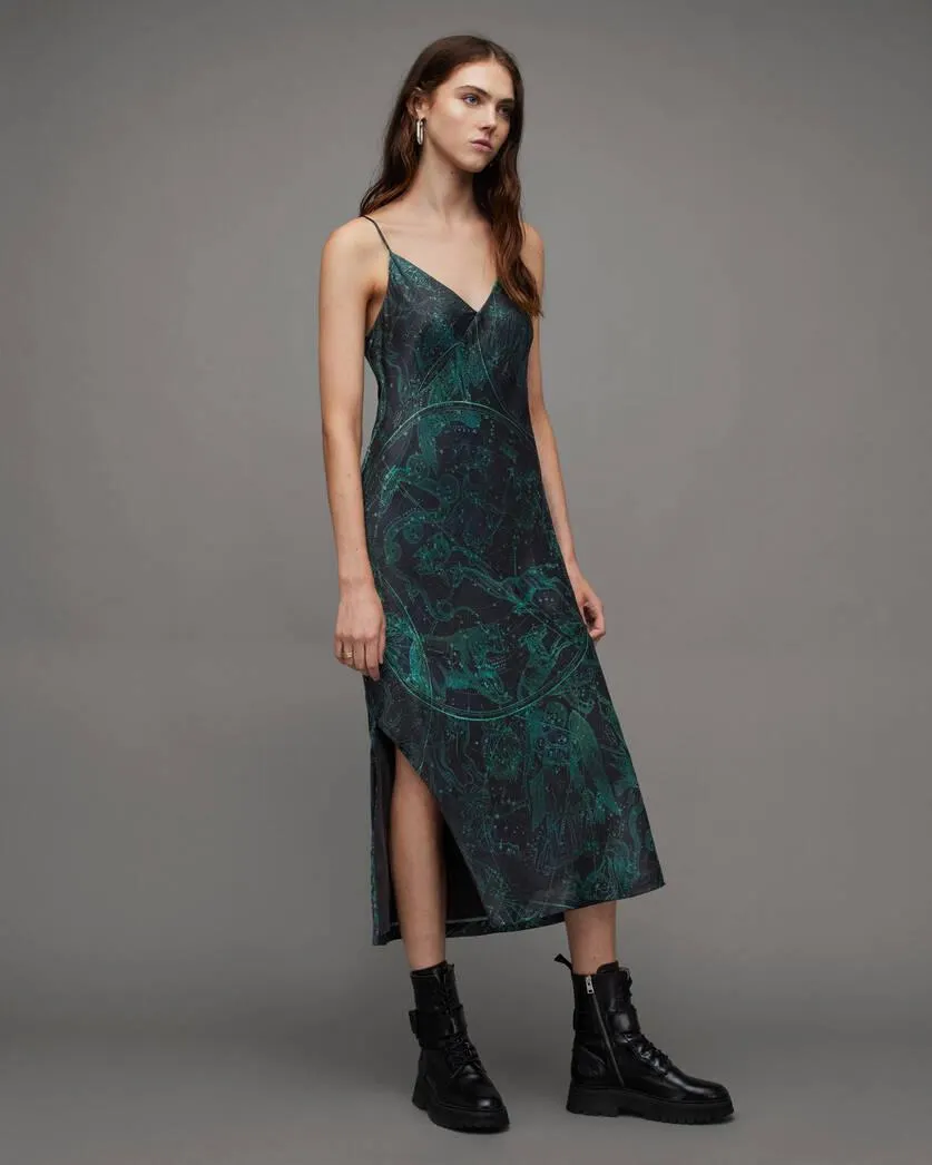 Melody Silk Blend Zig Midi Slip Dress