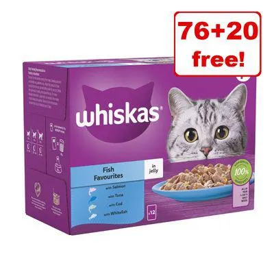 96 x 85g Whiskas Wet Cat Food Pouches - 70 + 26 Free!*