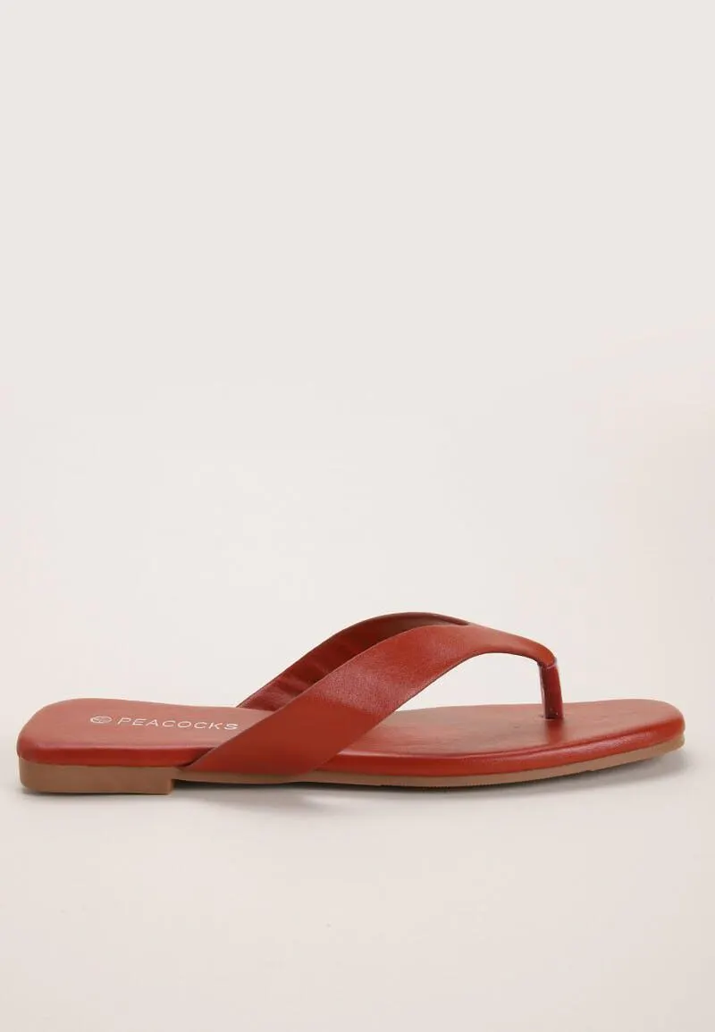 Womens Red Square Toe Post Sandal