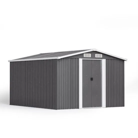 Livingandhome 10 x 8ft Metal Garden Shed w/ Foundation - Dark Grey