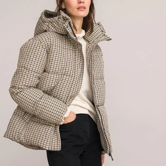Checked Hooded Puffer Jacket