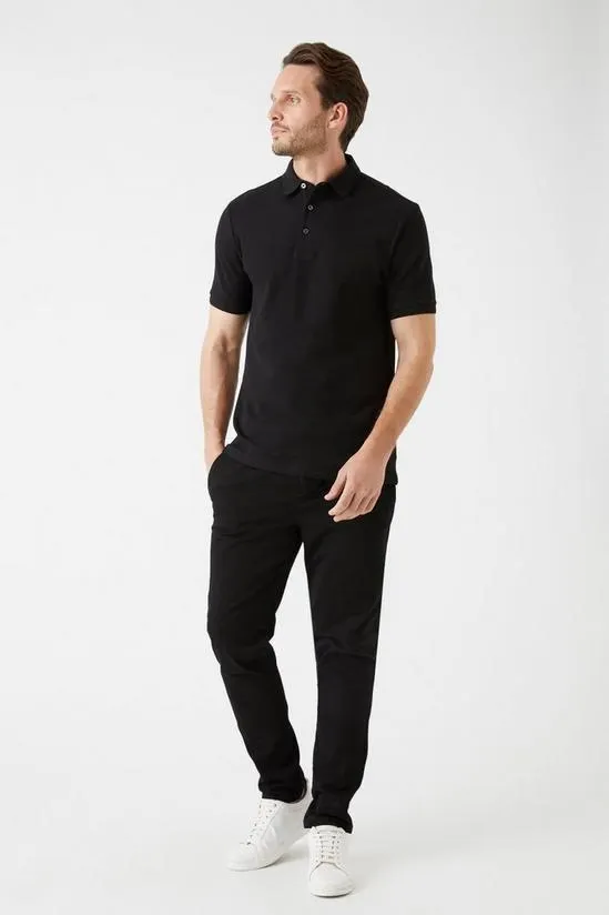 Black Pleat Front Slim Fit Fine Twill Trousers