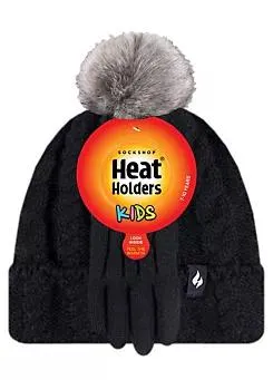 Heat Holders Kids Glacier Peak Cable Hat With Pom Pom & Gloves