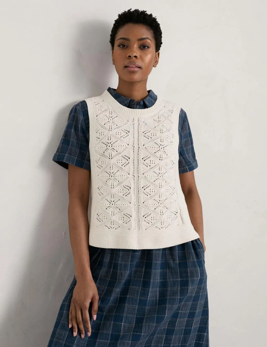 Pure Cotton Pointelle Round Neck Vest Top