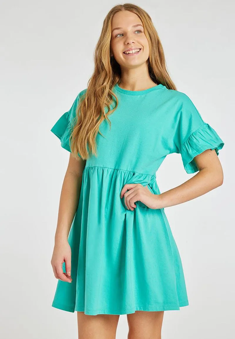 Older Girls Turquoise Jersey Empire Dress