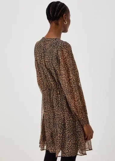 JDY Cody Brown V Neck Long Sleeve Dress - Size 8