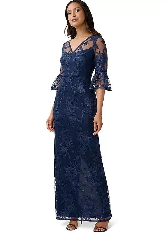 Adrianna Papell Sequin Embroidery Gown