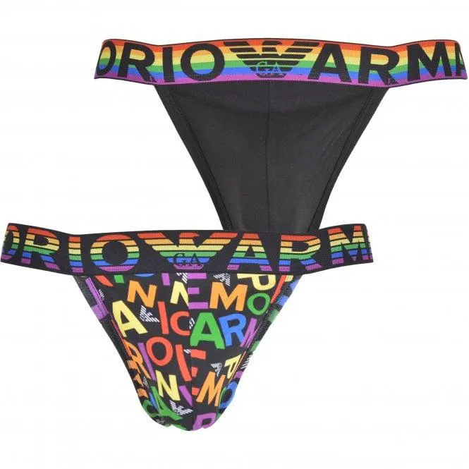 Emporio Armani 2-Pack Pride Logo Jockstraps Gift Set, Black