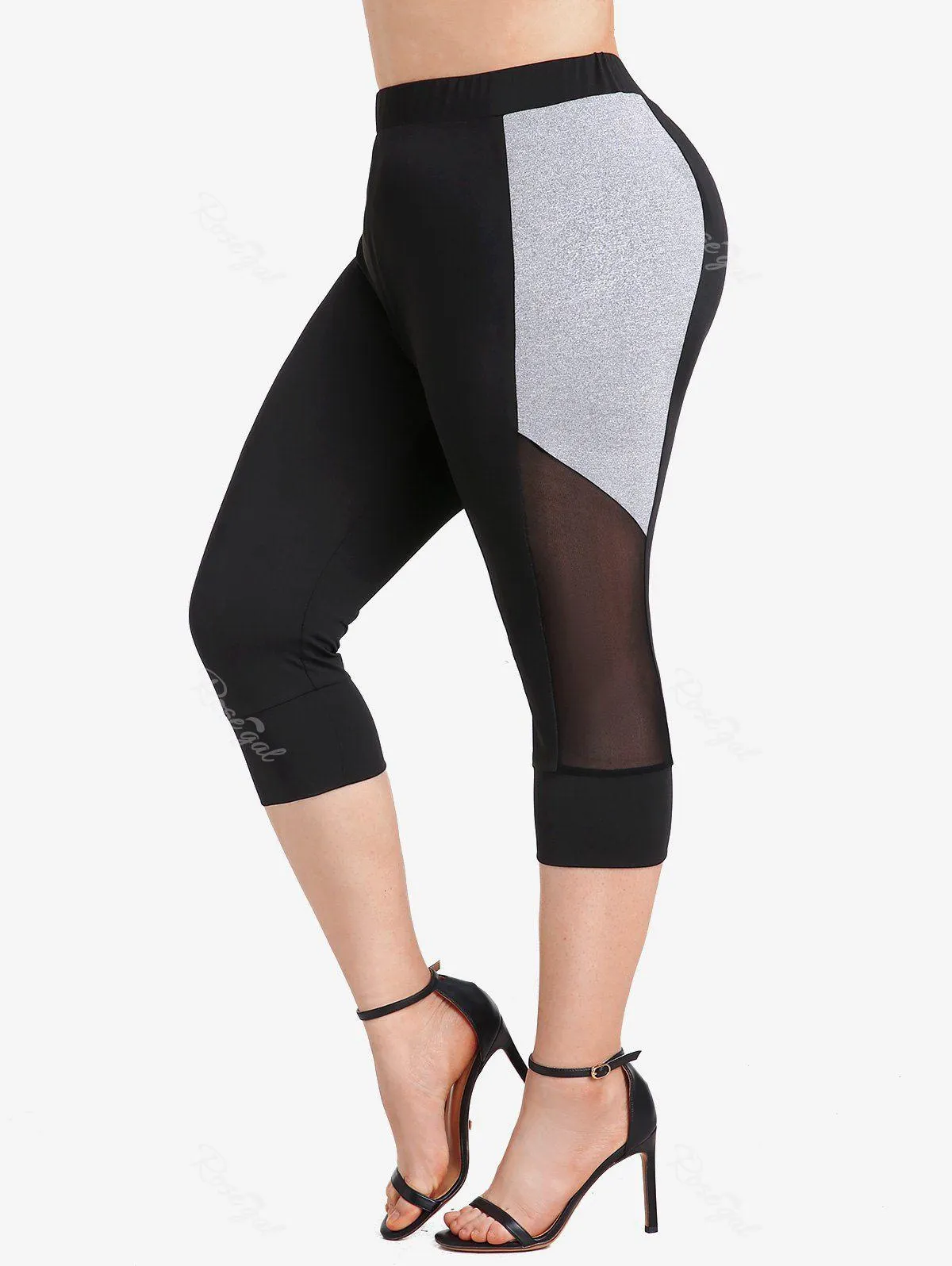 Plus Size Mesh Panel Colorblock Capri Leggings - 2x | Us 18-20