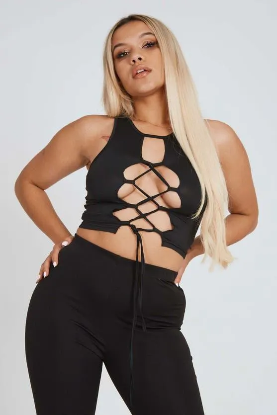 Black Tie Up Black Mini Top