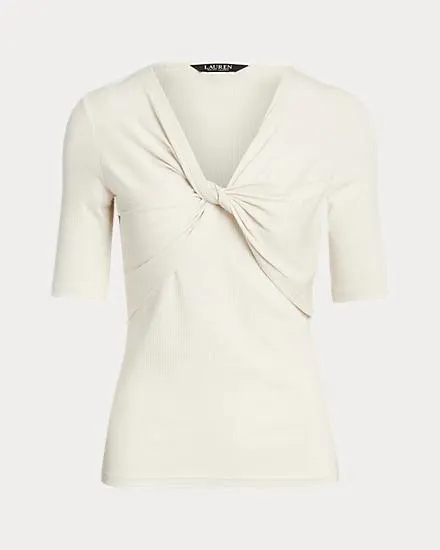 Twist-Front Rib-Knit Cotton-Blend Tee