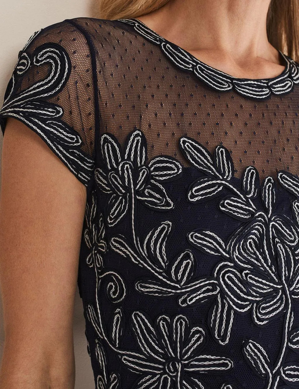 Embroidered Floral Knee Length Column Dress