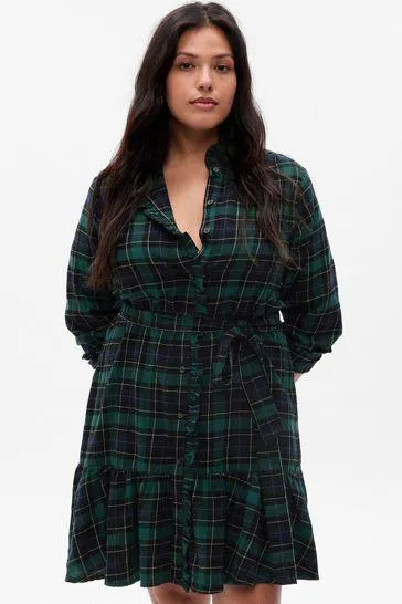 Tiered Ruffle Long Sleeve Check Mini Dress
